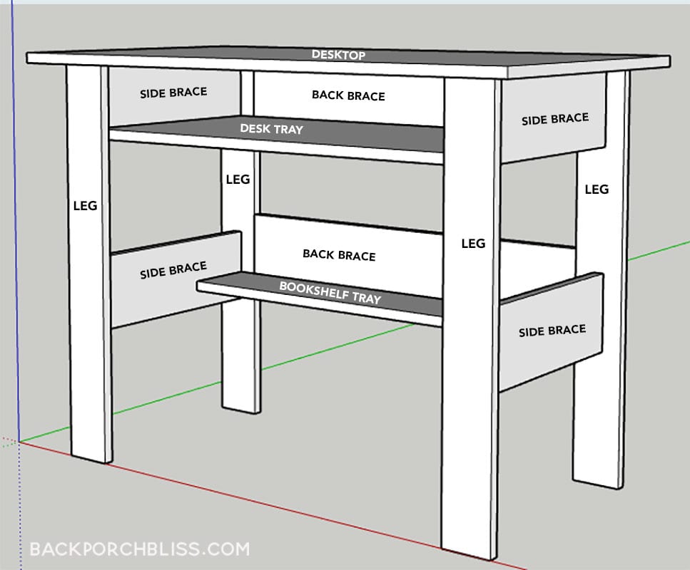 Sketch of easy DIY Homeschool Desk with Free Plans