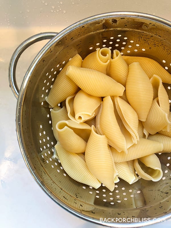 Pasta shells in colander