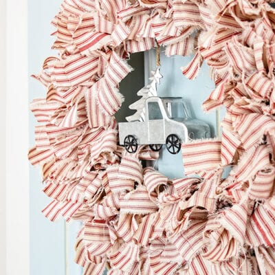 Red Ticking Holiday Fabric Wreath for Under $12