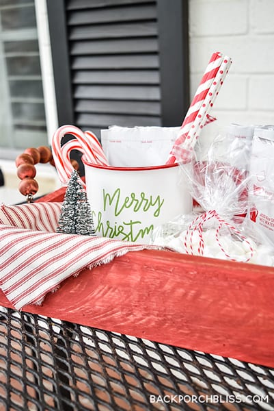 tray with mugs, cocoa, marshmallows